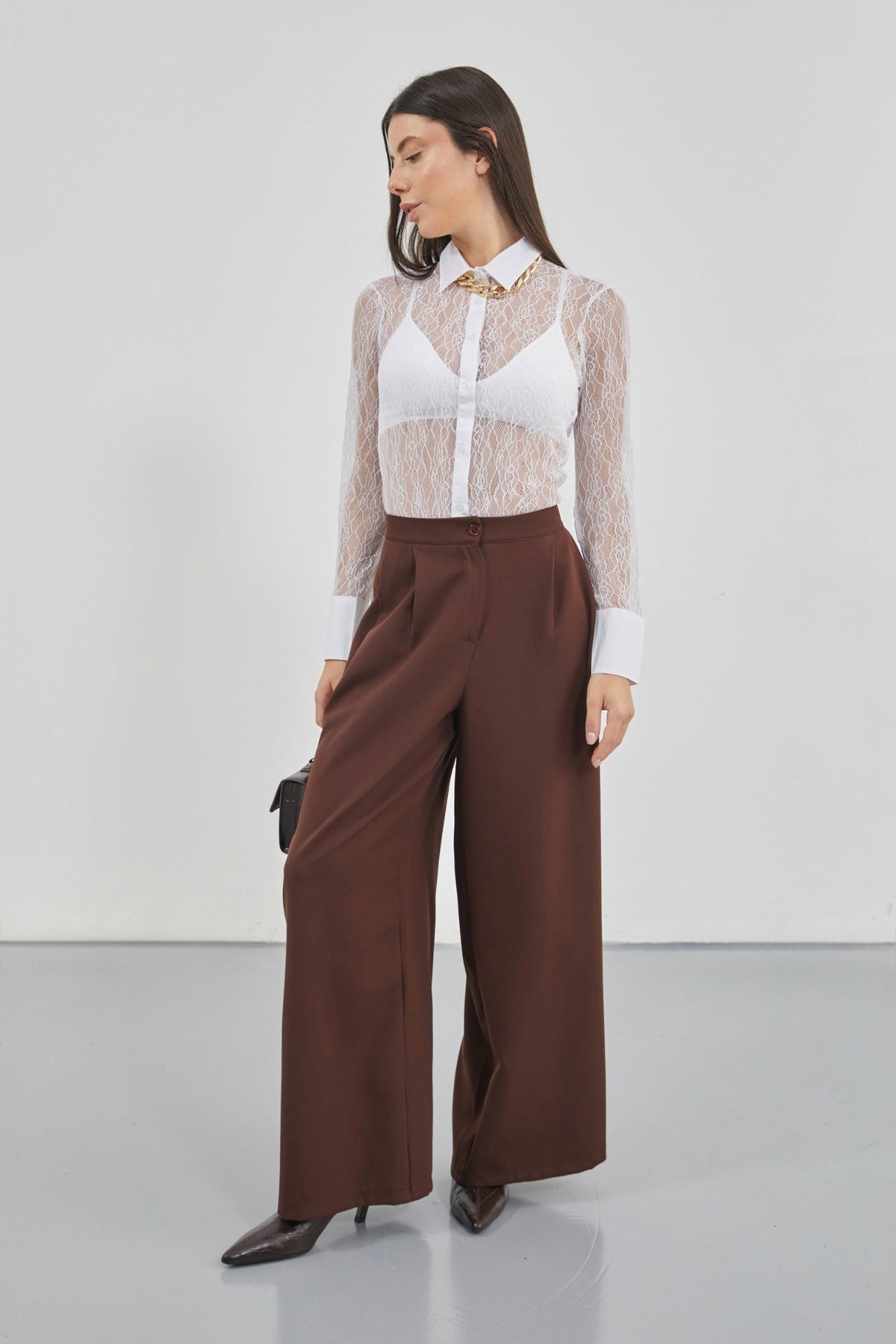Casual Yüksek Bel Pantolon - Mavi