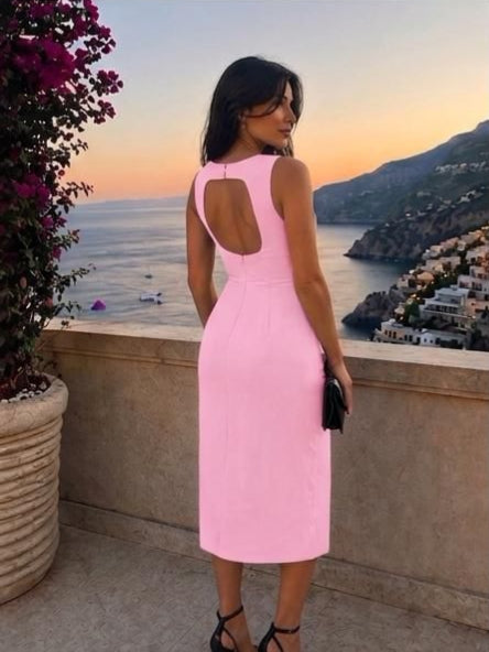 Positano Sırt Dekolteli Midi Elbise