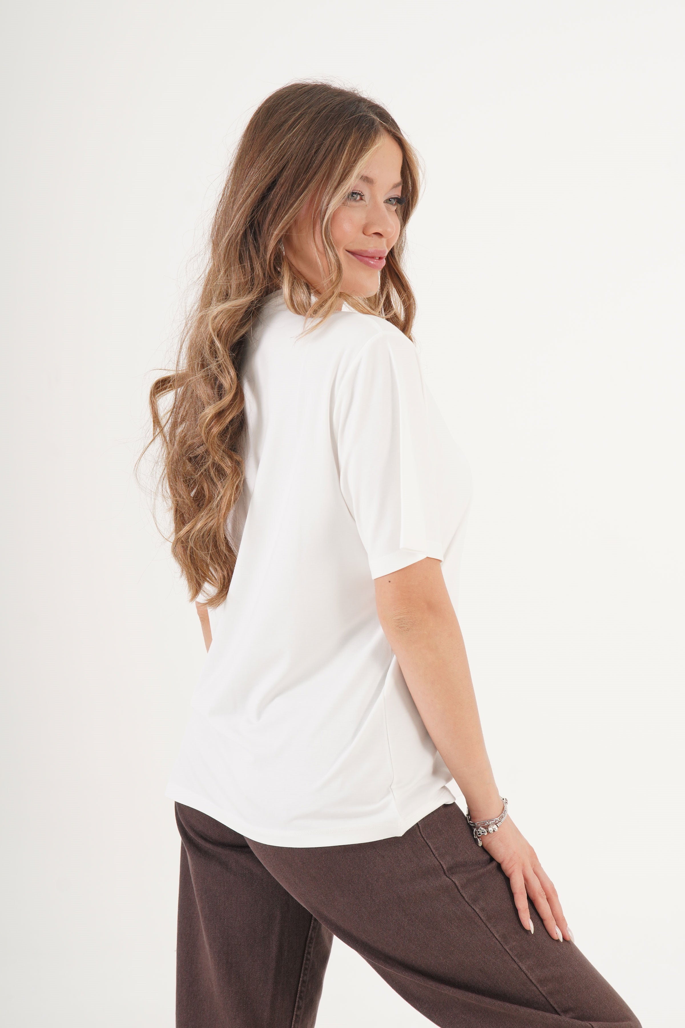 Dikiş Detaylı Bisiklet Yaka Toptan Beyaz Tişört