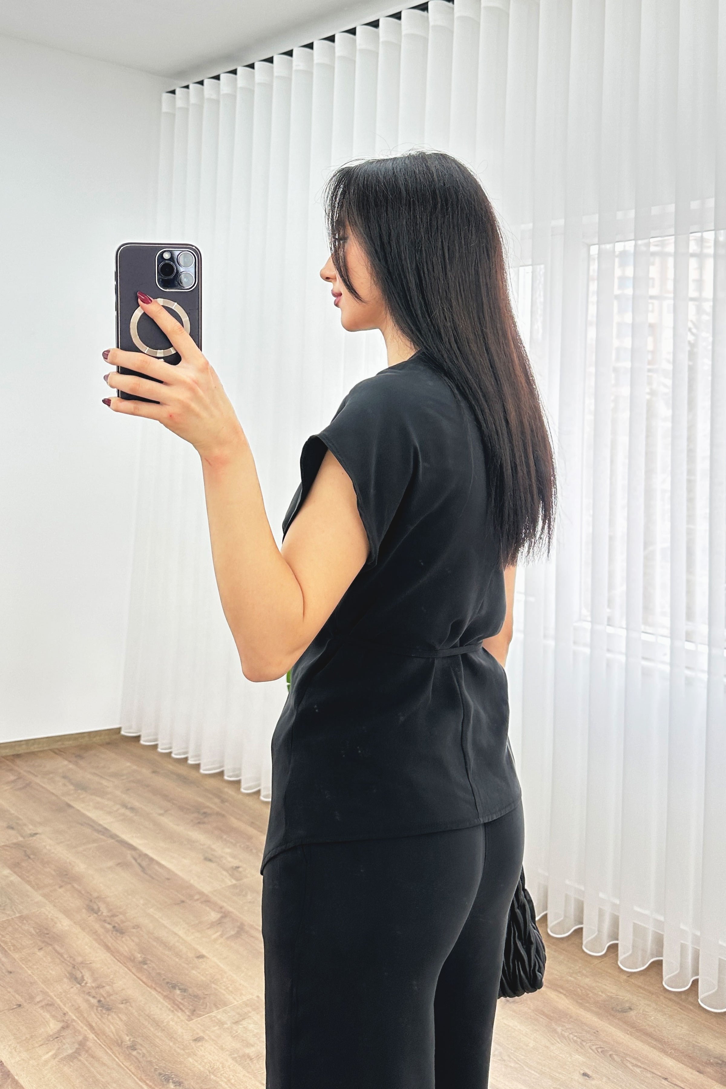 Modal Tek Düğme Kapamalı Oversize Siyah Toptan Takım