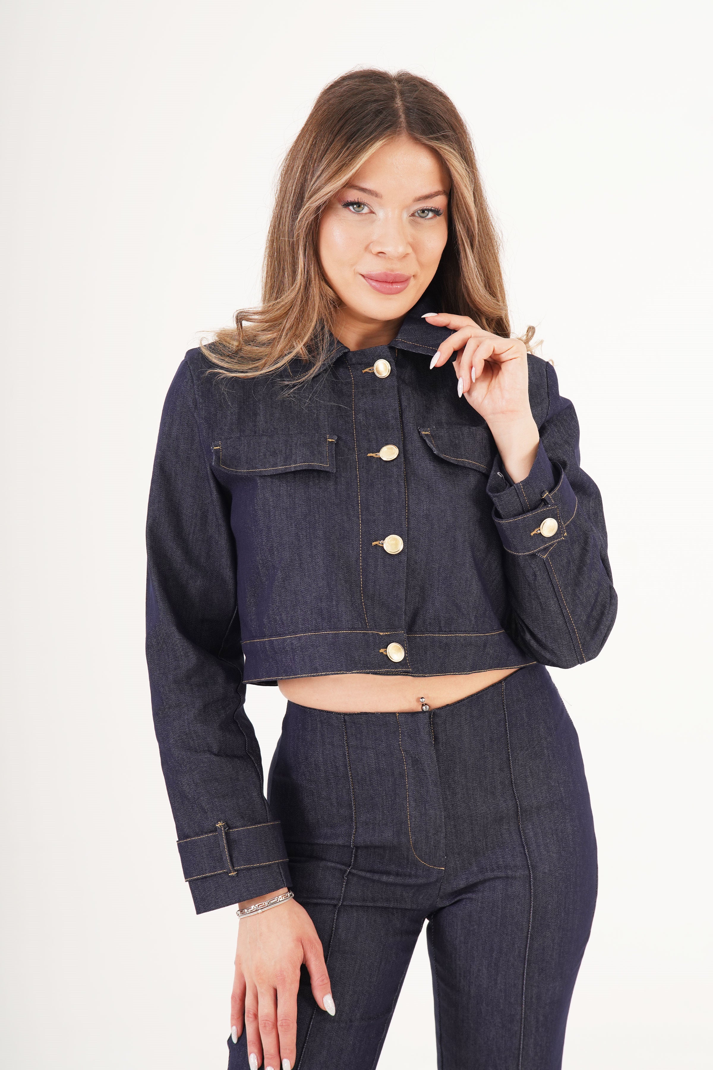 Gold Düğmeli Ceket Pantolon Kot Denim Takım