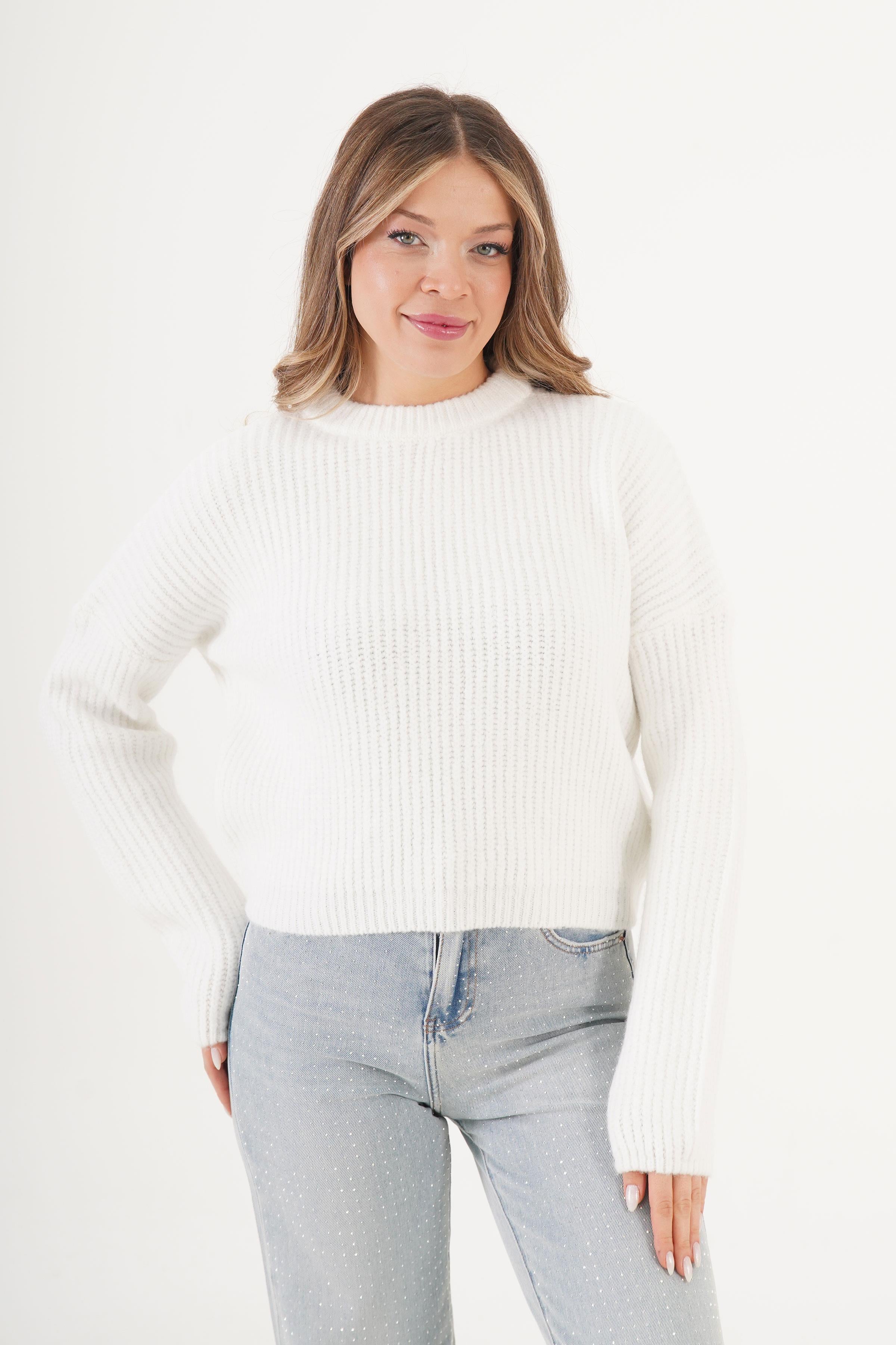 Bisiklet Yaka Basic Toptan Beyaz Kazak