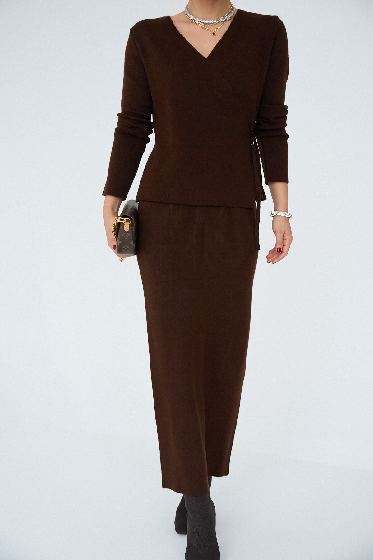 Bitter Coffee Side-Tie Skirt Set