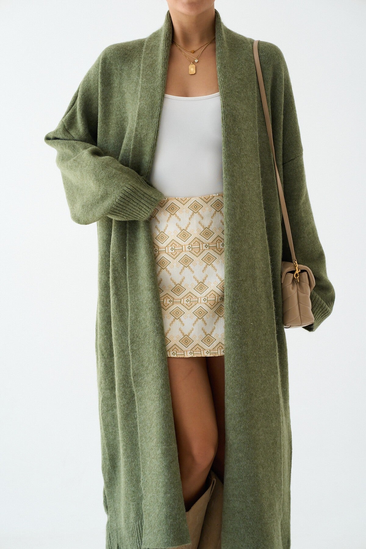 Light Green Open Front Shawl Collar Cardigan