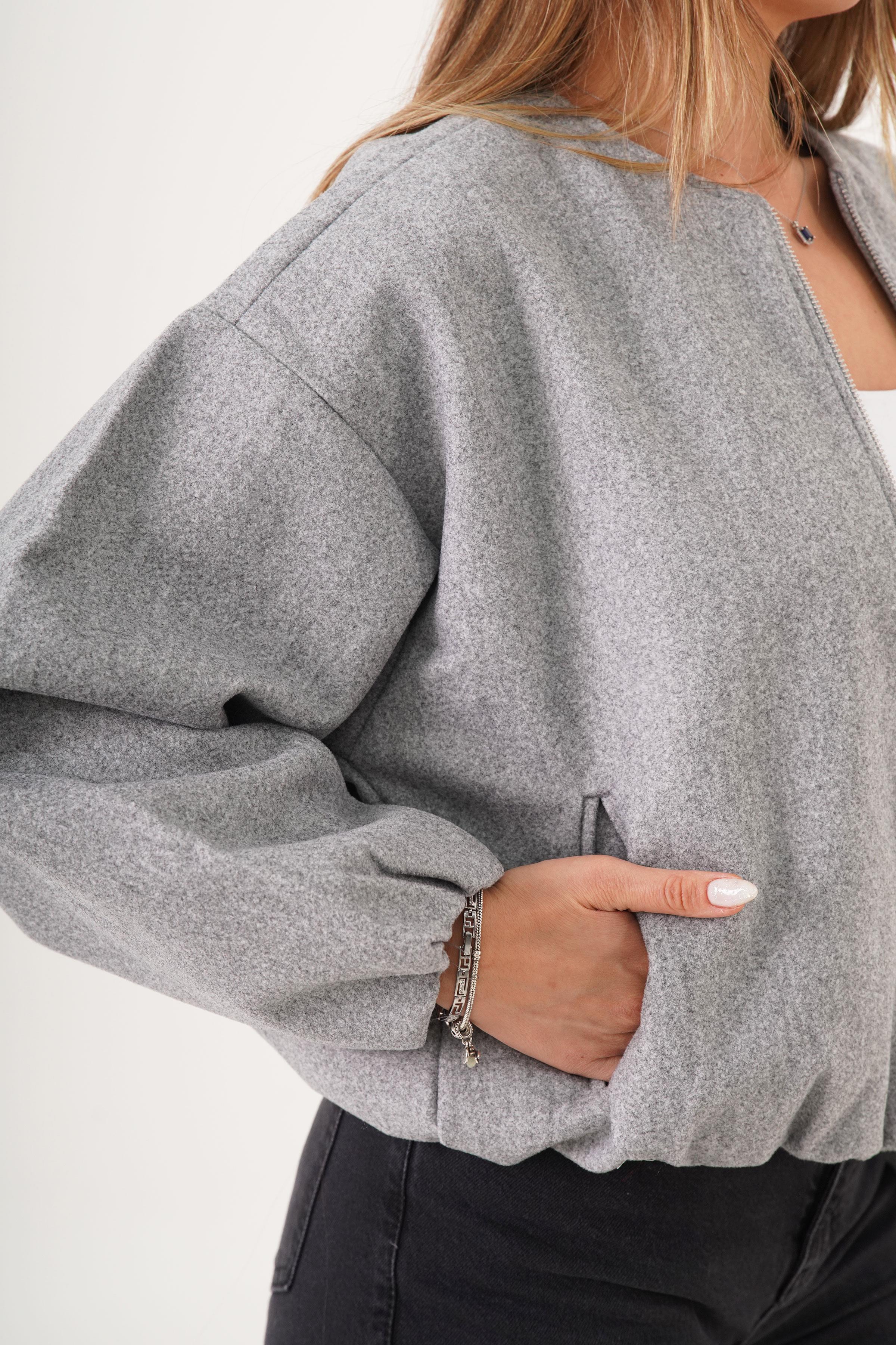 Fermuarlı İç Astarlı Bomber Gri Toptan Ceket