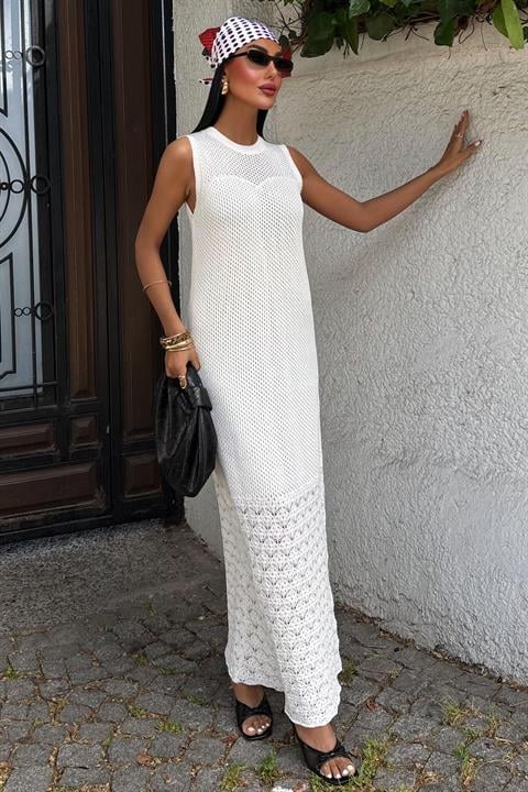 Afro Ajurlu Maksi Elbise 2796 EKRU STD