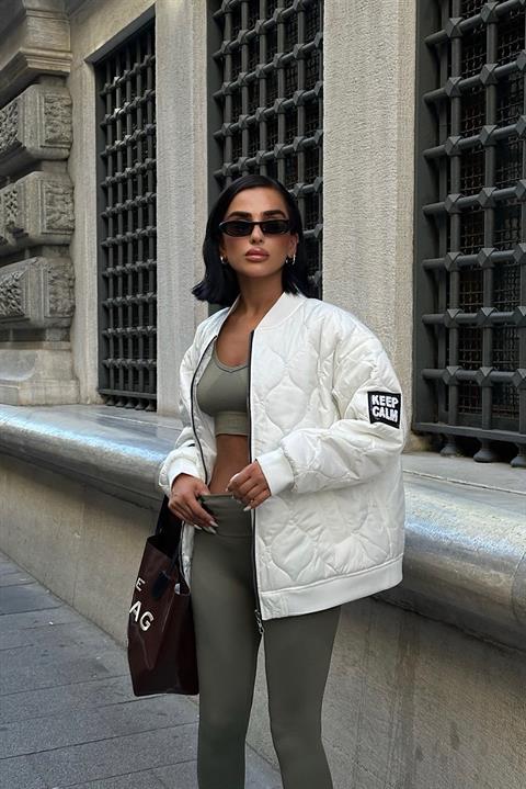 Alisa Oversize Kapitone Bomber Ceket 7058 -08 EKRU L