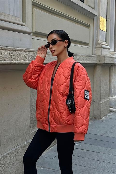 Alisa Oversize Kapitone Bomber Ceket 7058 -08 ORANJ L