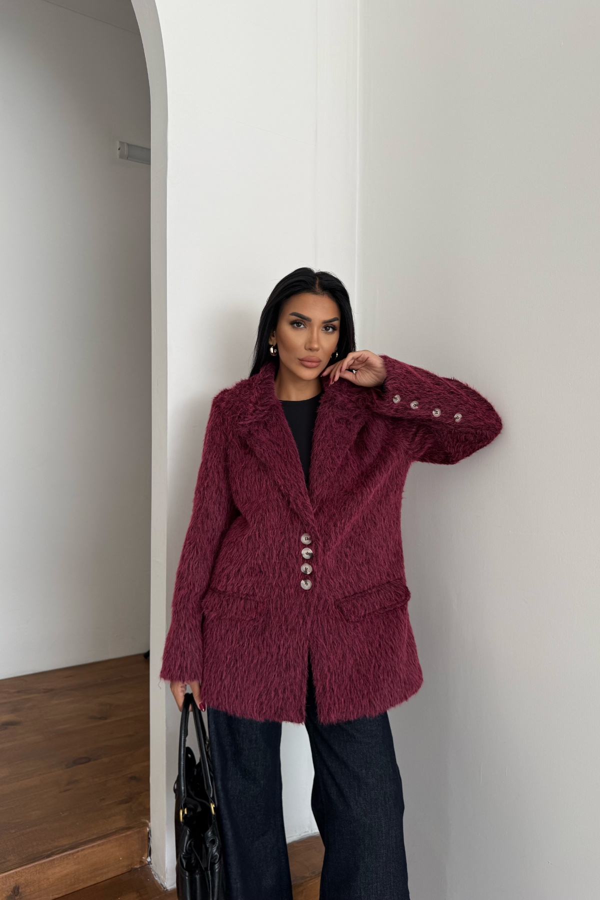 ALPAKA KAŞE CEKET BOYFREND - Bordo