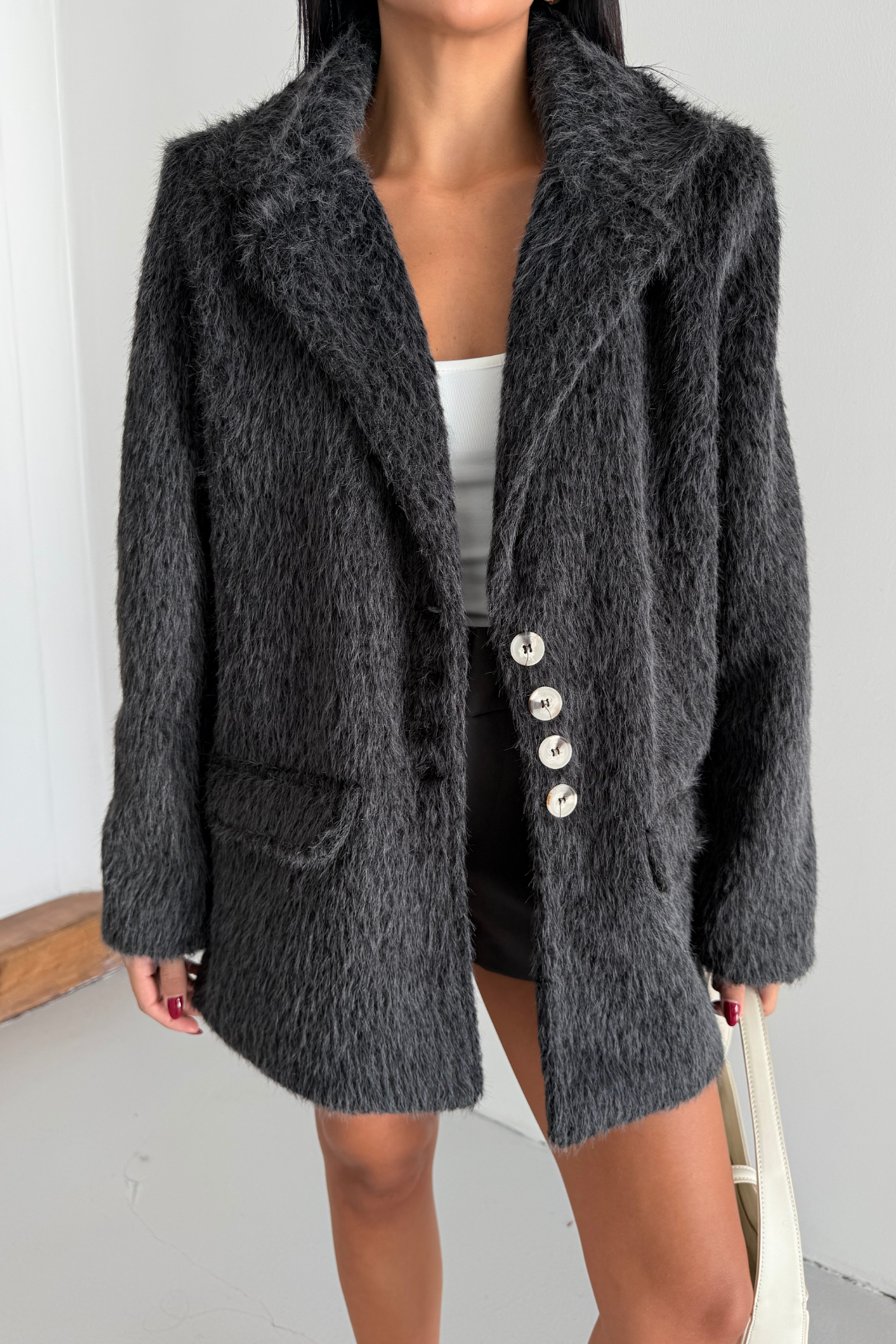 ALPAKA KAŞE CEKET BOYFREND - Siyah