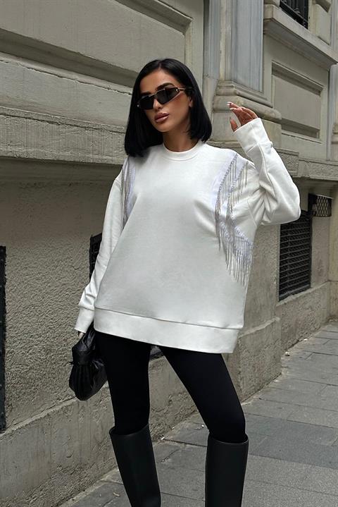 Angelina Metalize Sarkaçlı Sweatshirt 8048 -08 ŞEKER KASAR L
