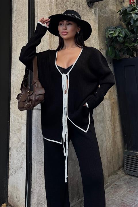 Anitta Biyeli Bağlama Detay Takım 9958 SİYAH /EKRU STD