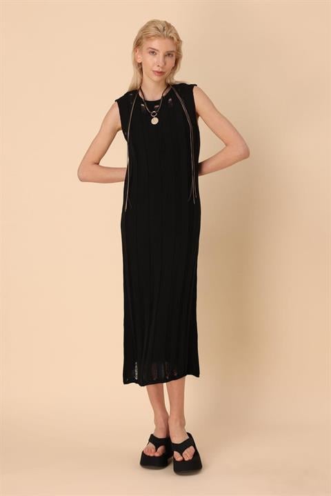 Annet Ajurlu Midi Elbise 2679-0025 SİYAH STD
