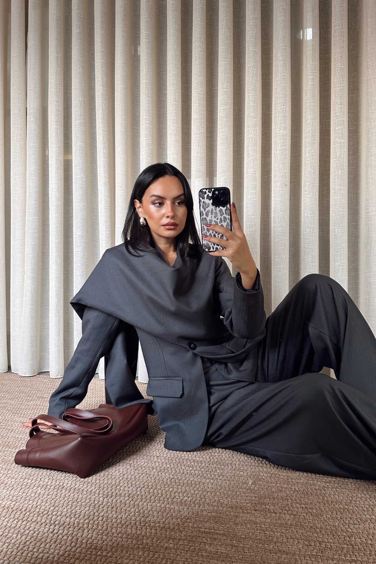 Antrasit Massim Model Şal Yaka Ceket Pantolon Takım