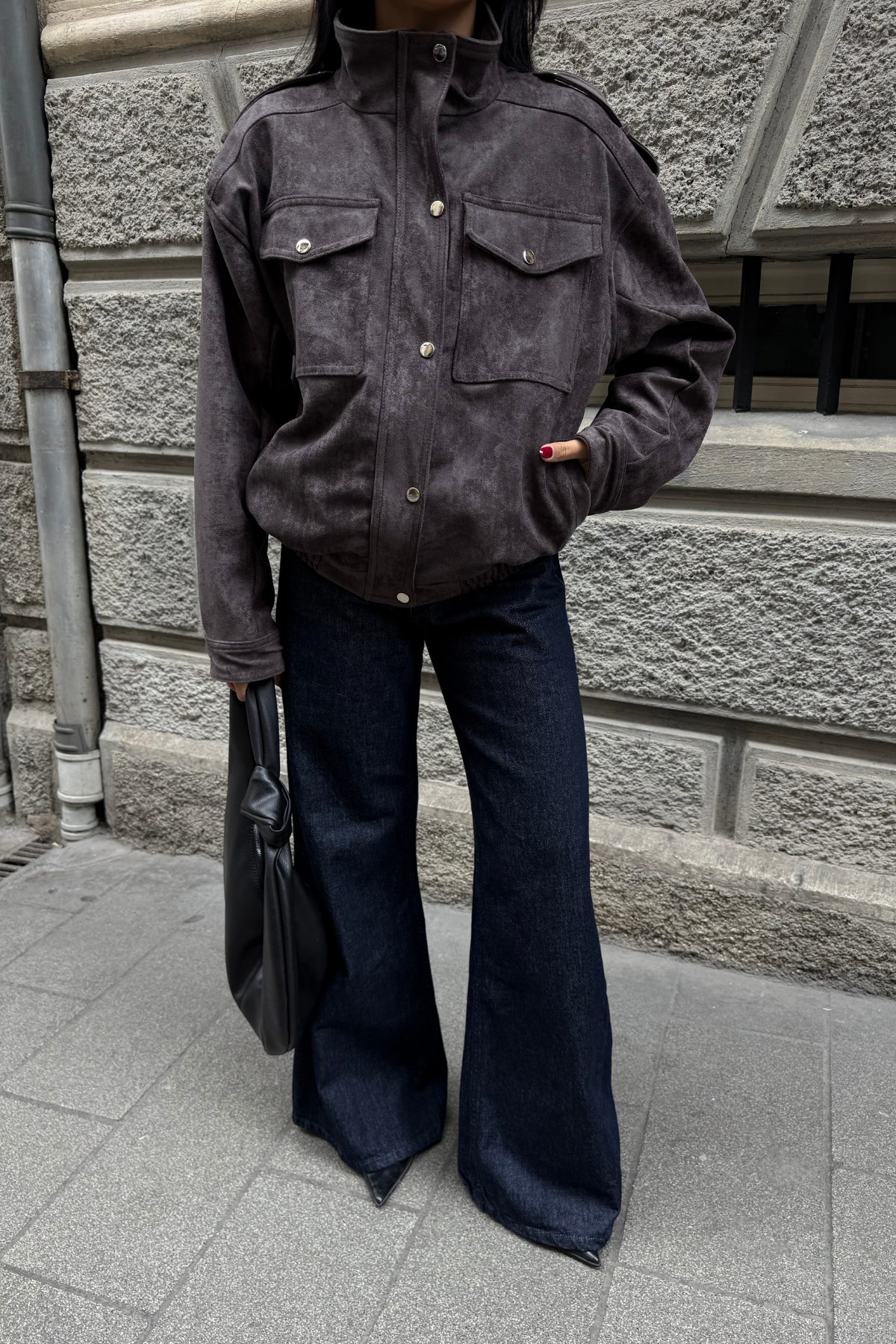 Antrasit Pilot Model Süet Mont