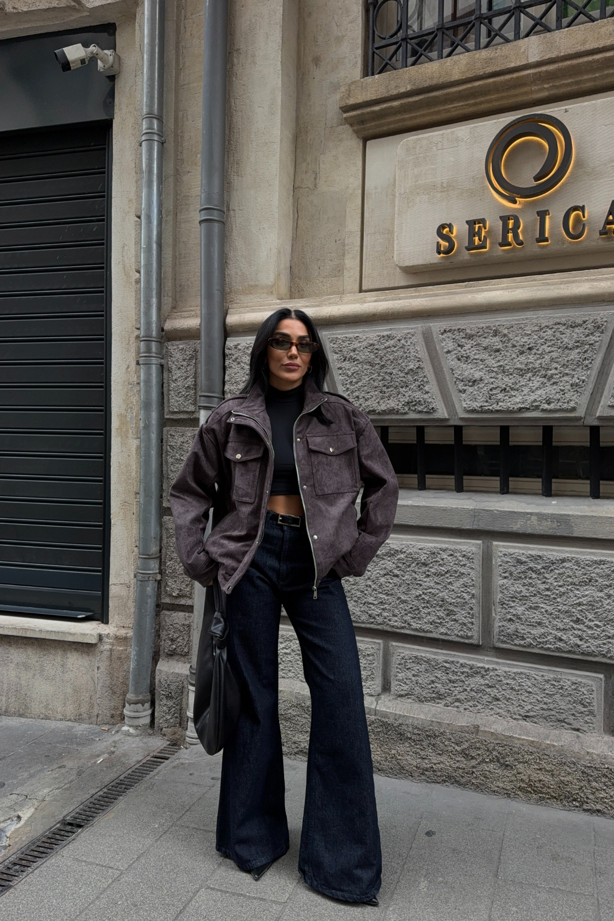 Antrasit Pilot Model Süet Mont