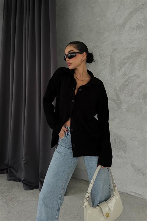 Anya Oversize Gabardin Ceket 6063-8 SİYAH L