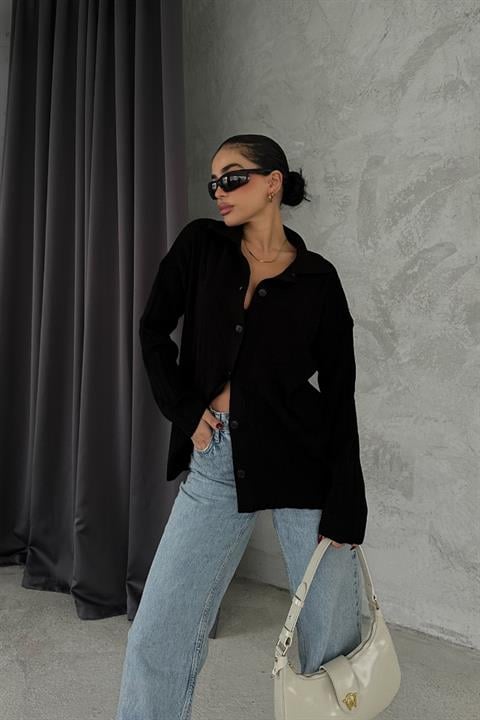 Anya Oversize Gabardin Ceket 6063-8 SİYAH L