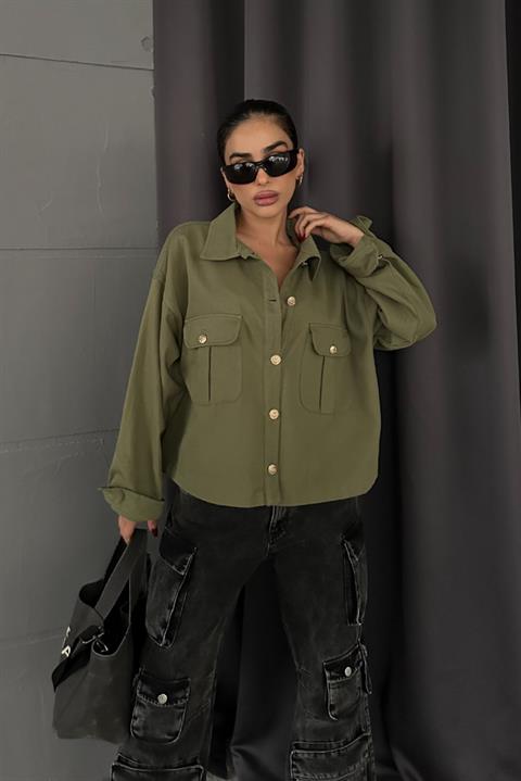 Anya Oversize Gabardin Ceket 6063-8 HAKİ L