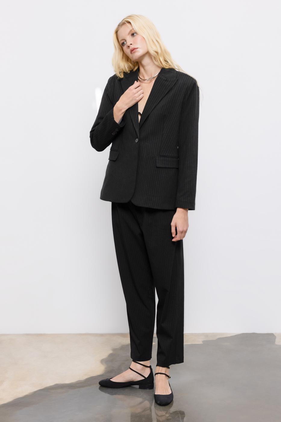 Pleated Fabric Trousers with Back Waist Elastic