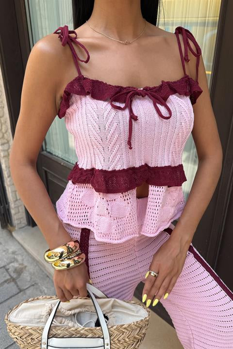 Askılı Bluz Pantolon Triko Takım 10114