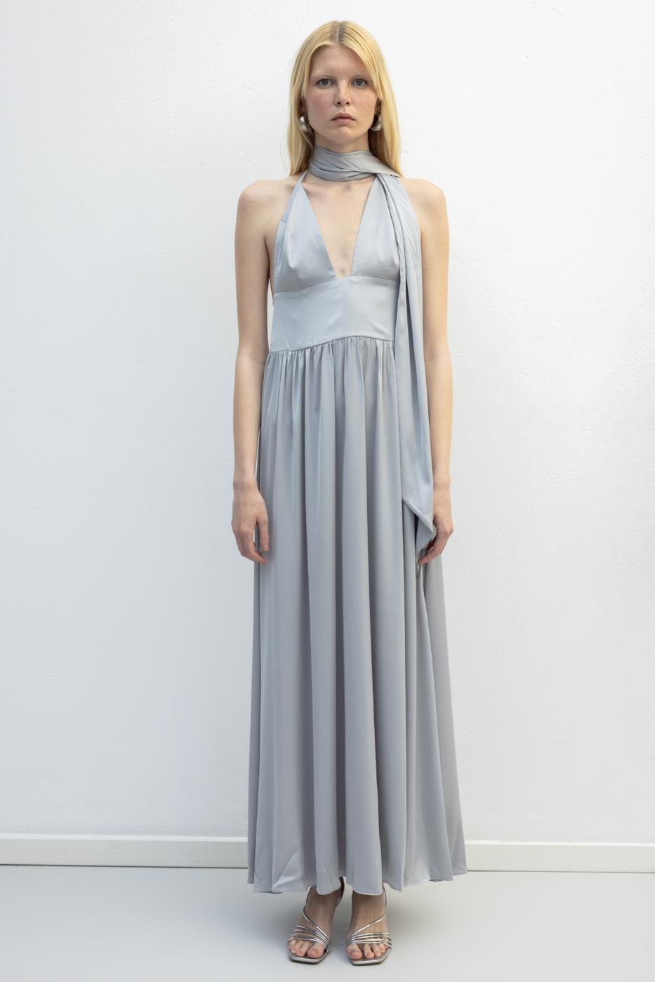 Strappy Scarf Detailed Maxi Satin Dress