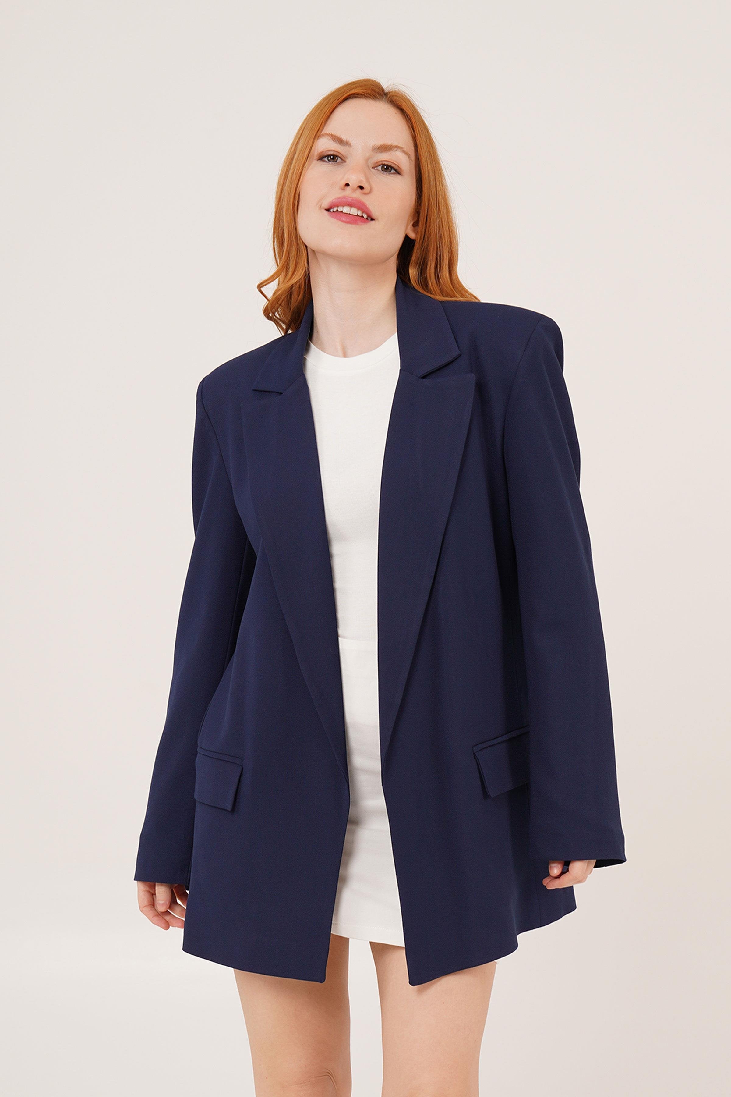 Astarı Çizgili Detay Toptan Lacivert Blazer Ceket
