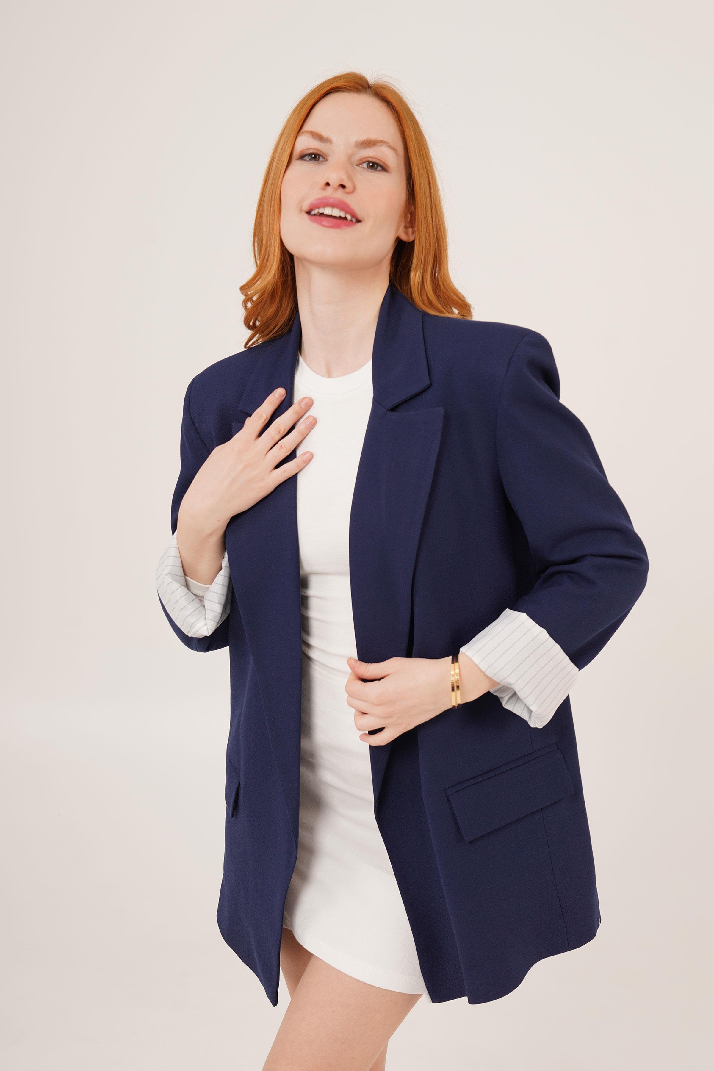 Astarı Çizgili Detay Toptan Lacivert Blazer Ceket Belirtilmedi S