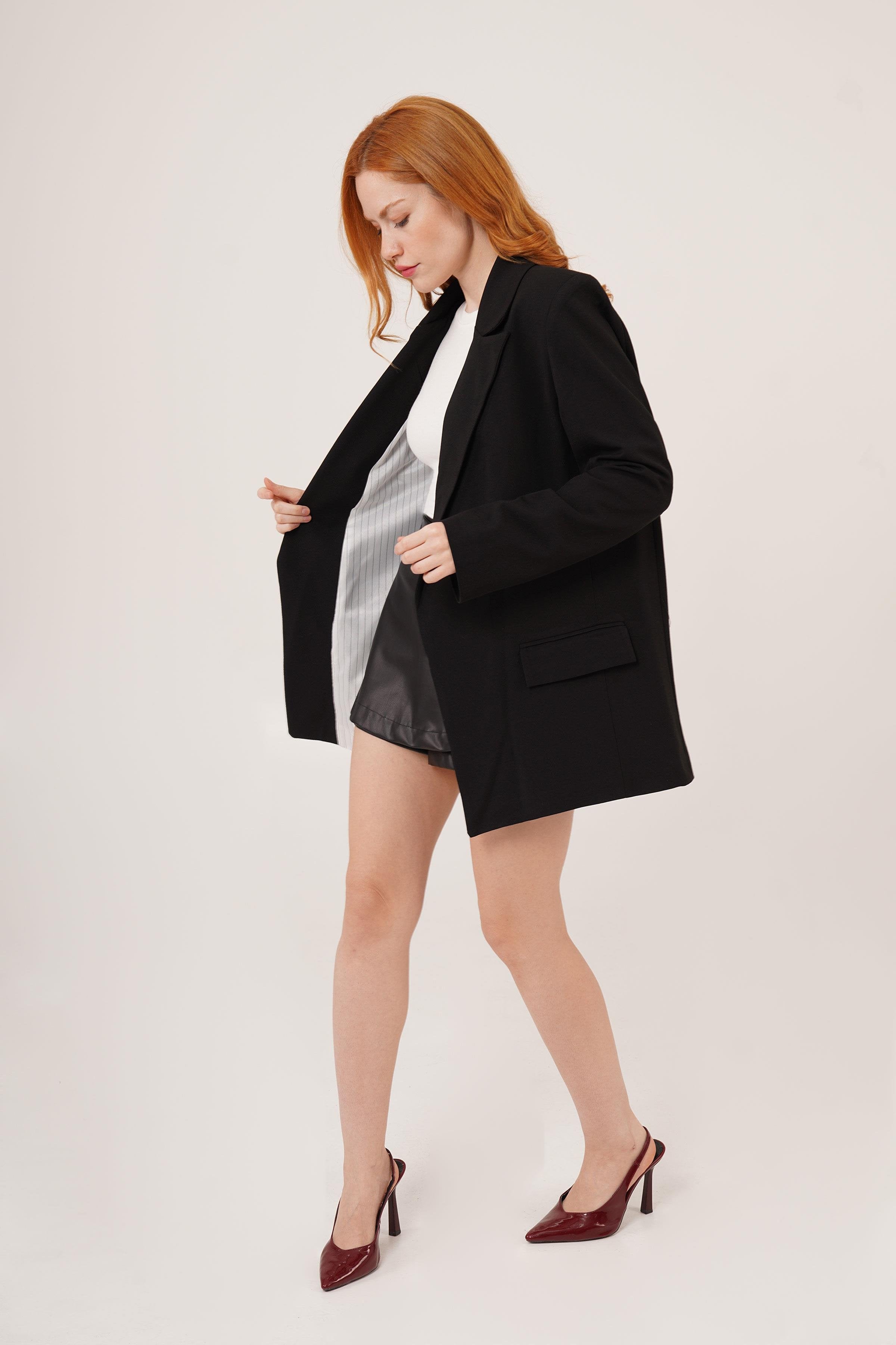 Astarı Çizgili Detay Toptan Siyah Blazer Ceket