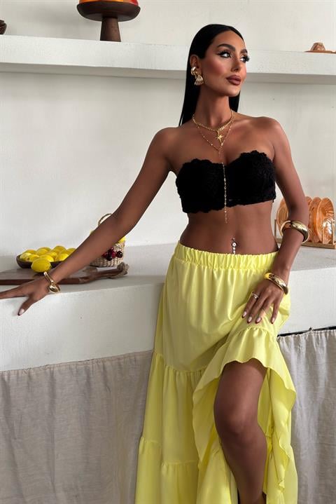 Audrey Fıfrlı Yırtmaç Detay Etek 4037