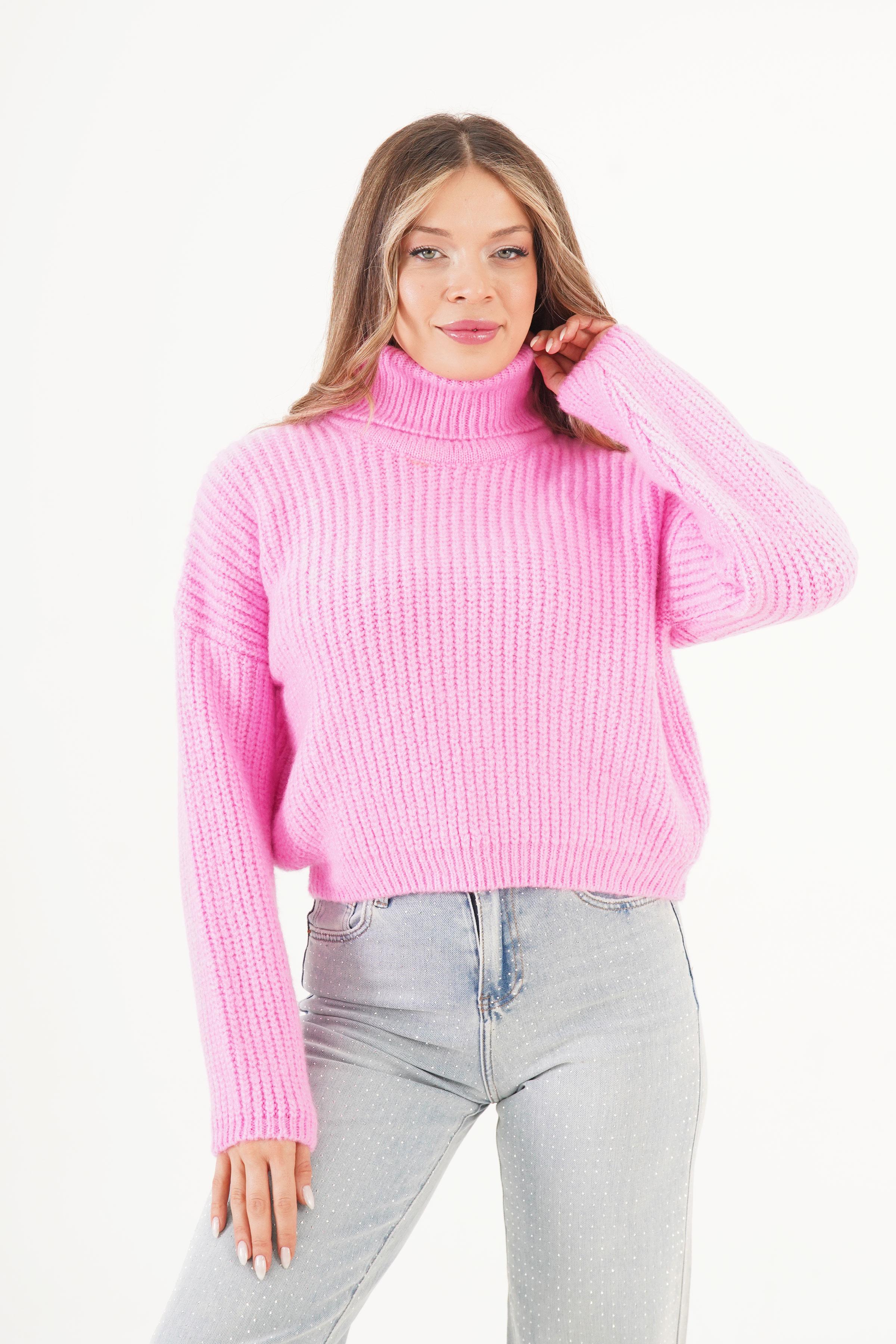 Selanik Örme Boğazlı Toptan Pembe Kazak