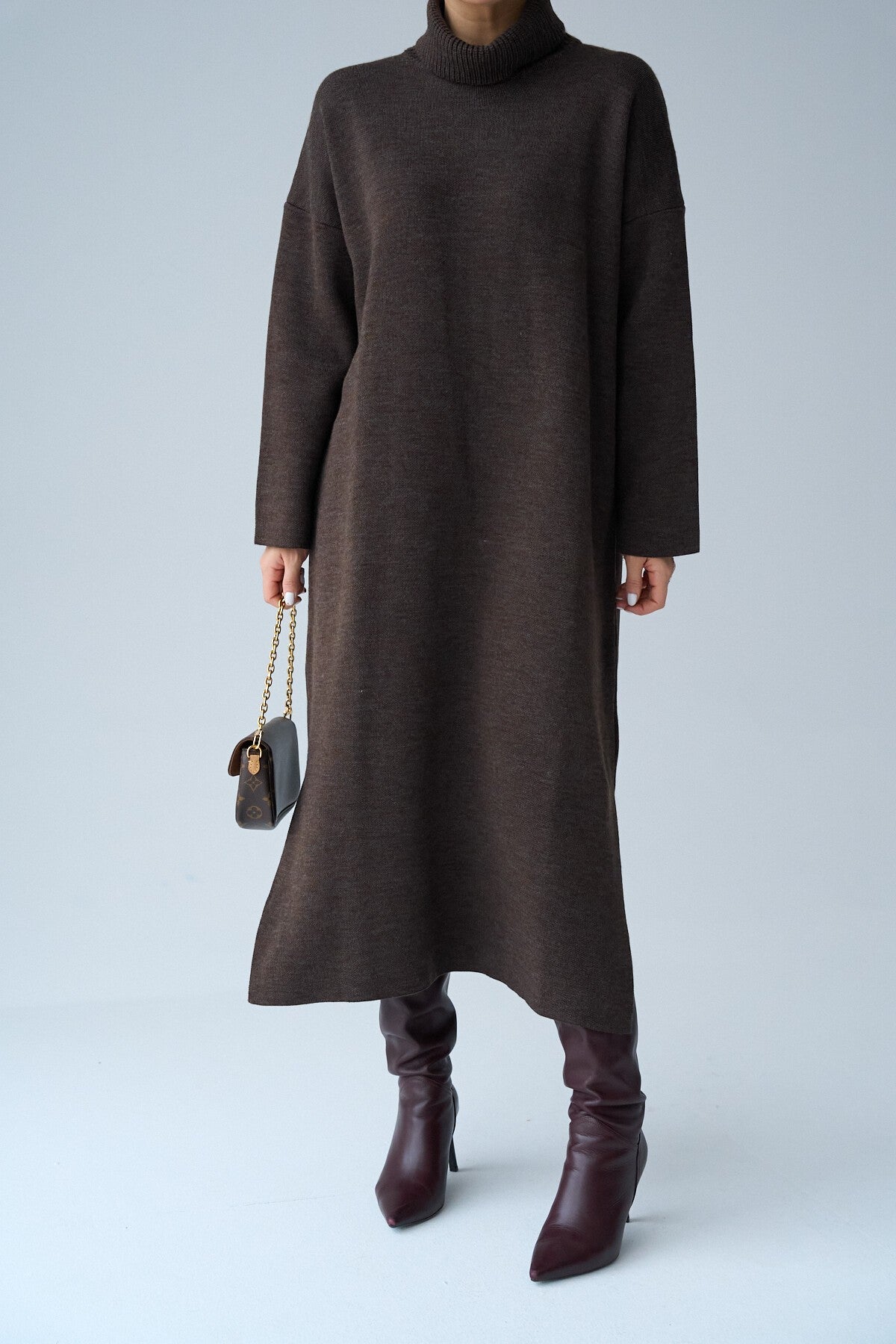 COFFEE Fisherman Collar Belted Dress