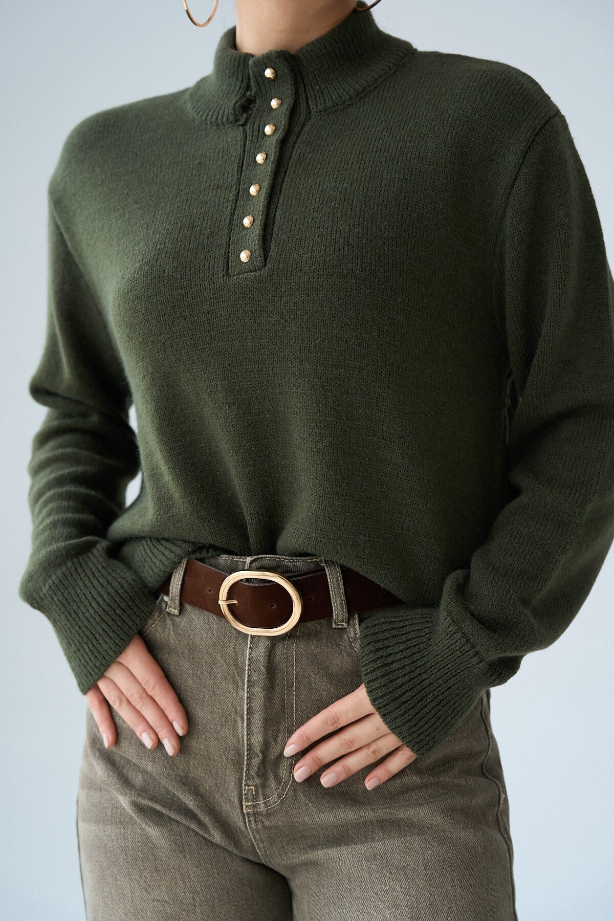 Khaki Turtleneck Long-Sleeved Sweater