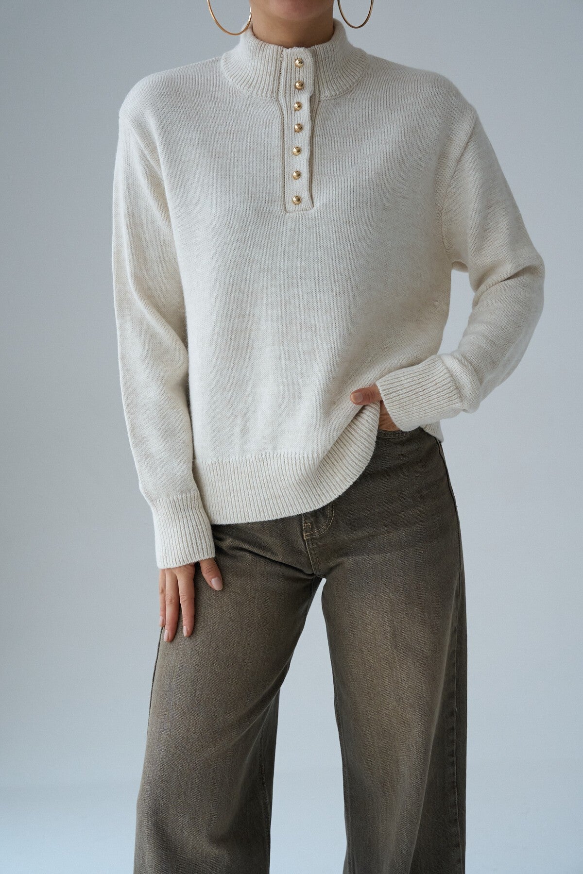 Beige Turtleneck Long Sleeve Sweater