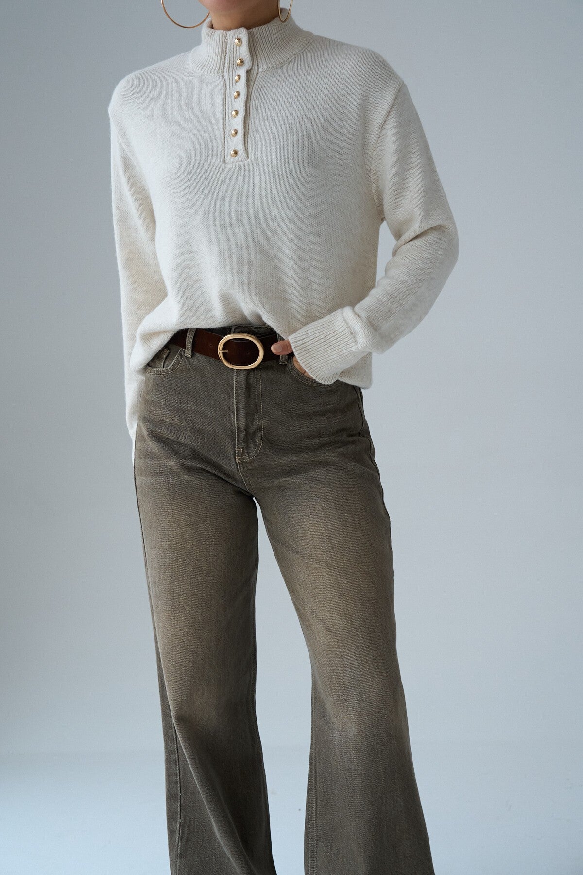 Beige Turtleneck Long Sleeve Sweater