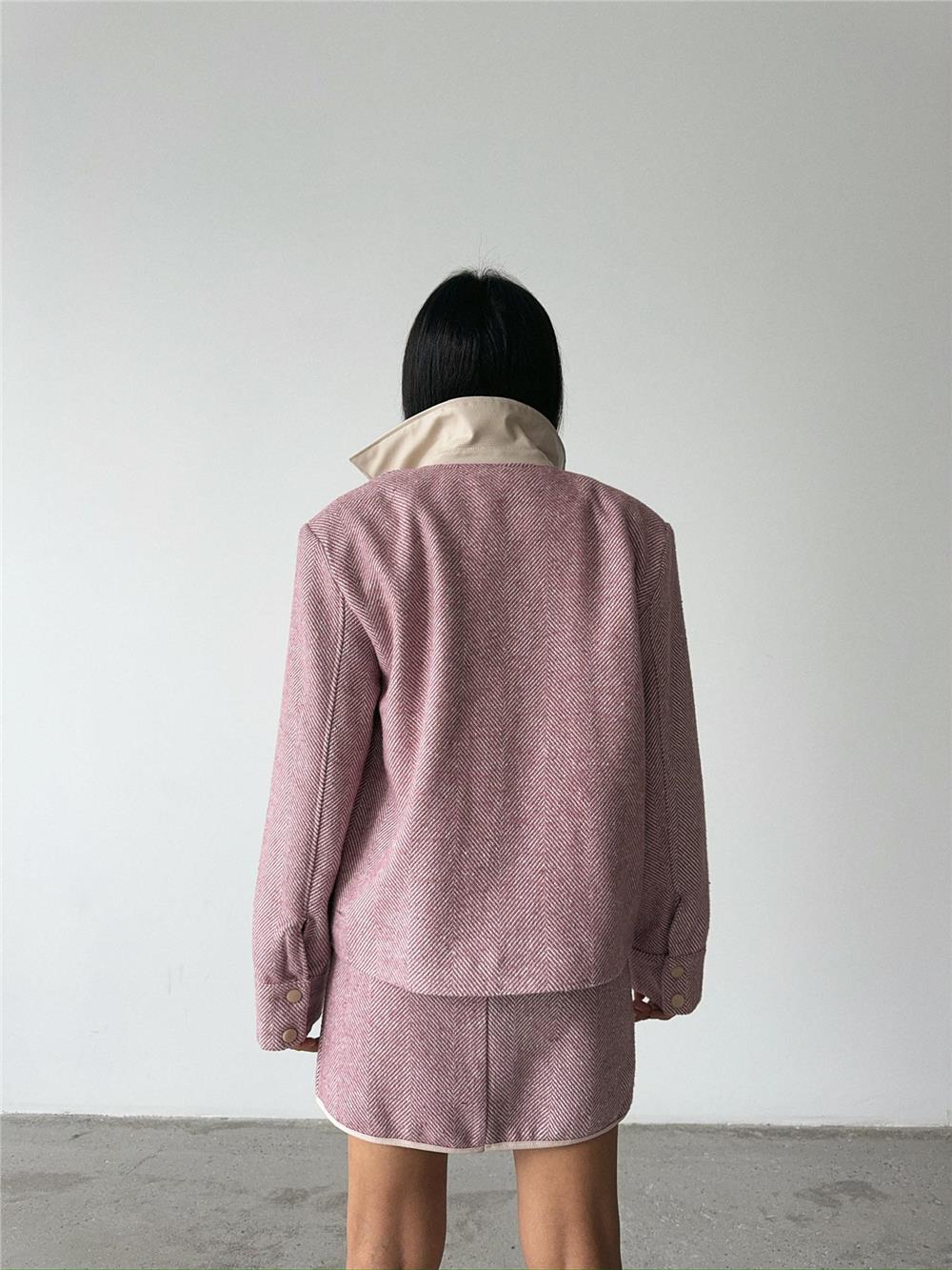 BALIKSIRTI KAŞE FERMUARLI CEKET KISA - Gül Kurusu