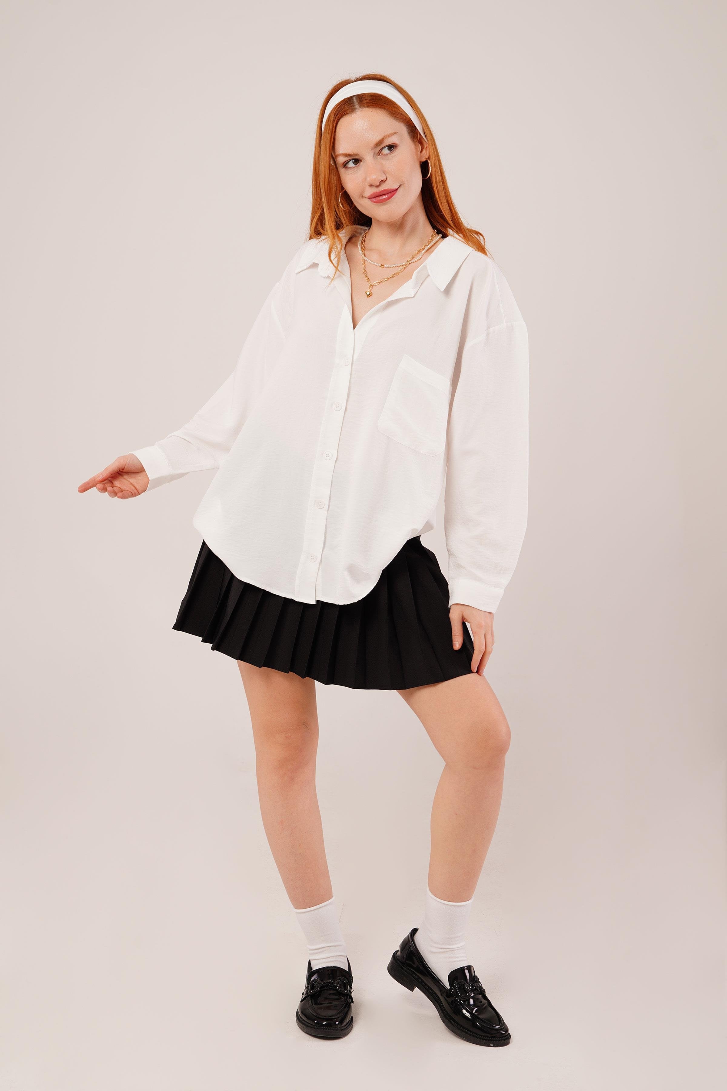 Basic Oversize Beyaz Toptan Gömlek Bej STD