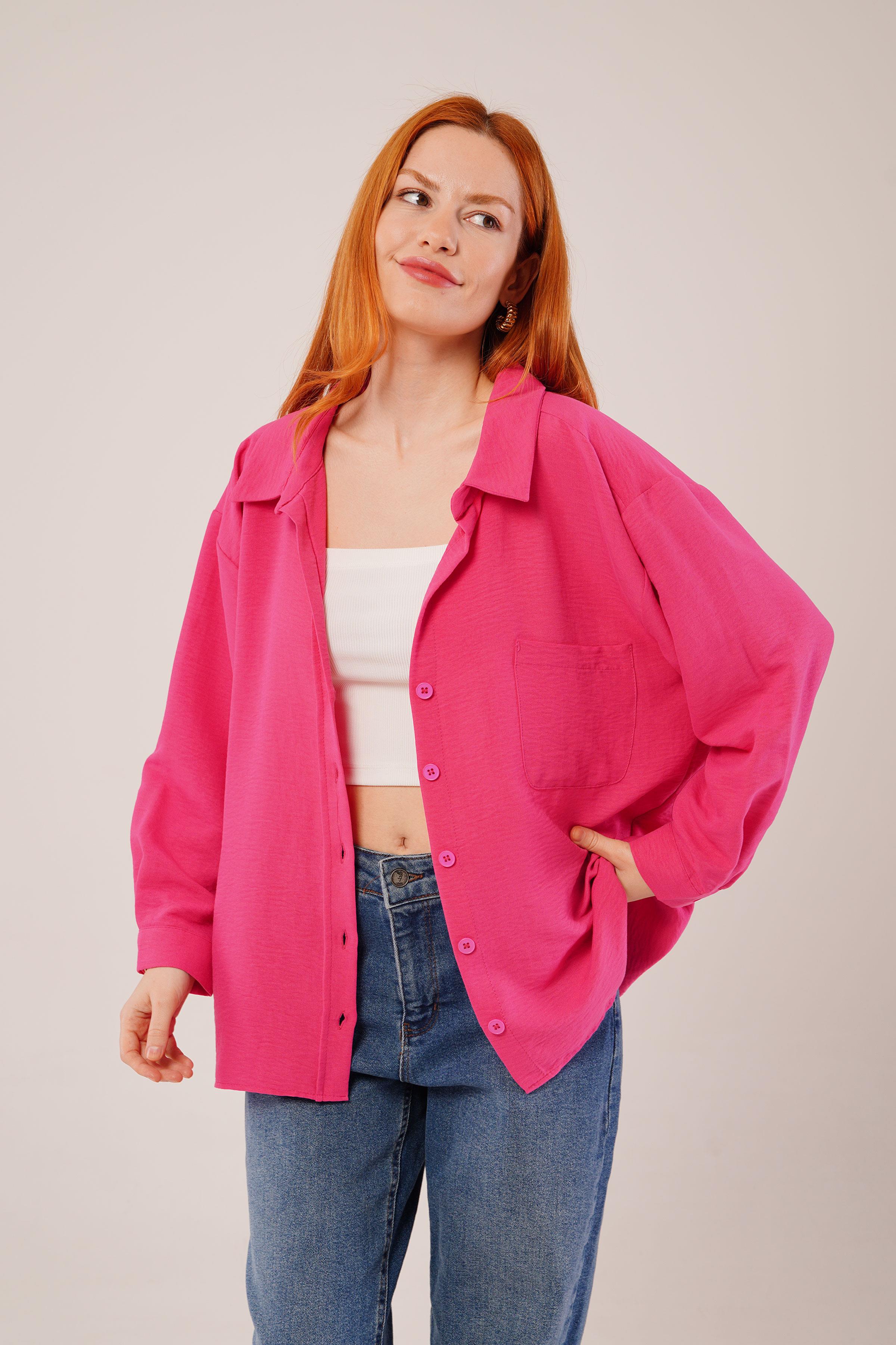 Basic Oversize Fuşya Toptan Gömlek Bej STD