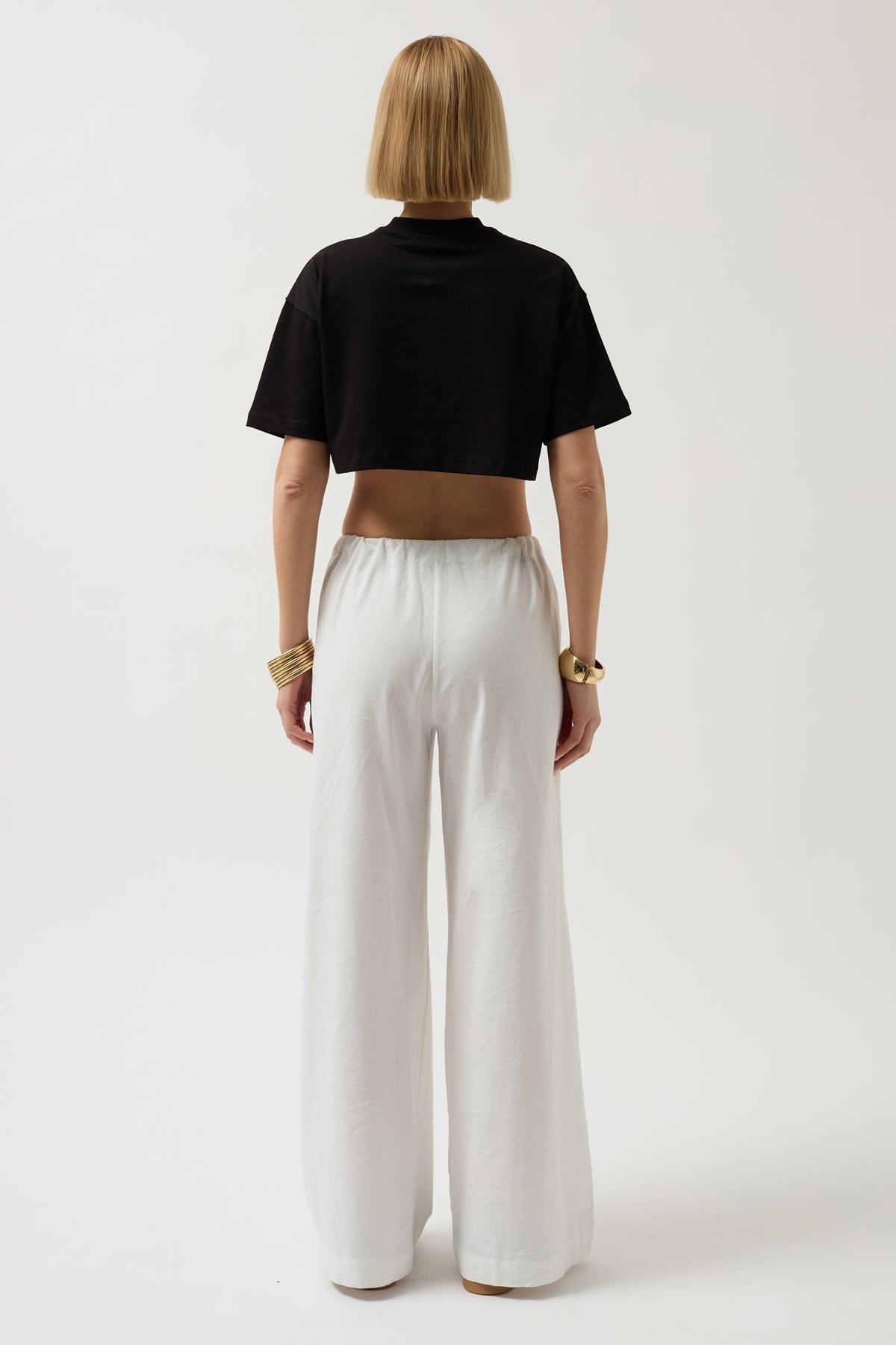 Zincir Baskılı Crop T-Shirt - Beyaz