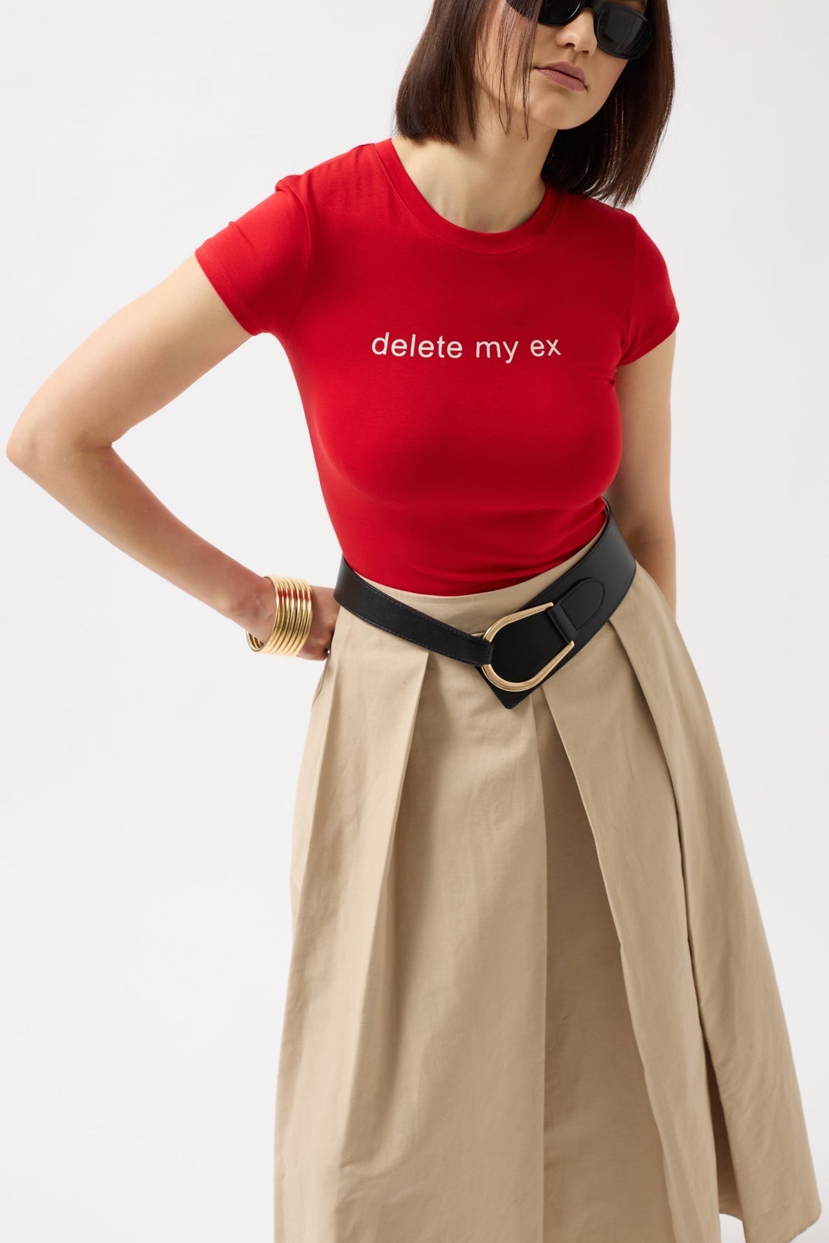 Delete My Ex Baskılı Likralı Crop T-Shirt - Kırmızı