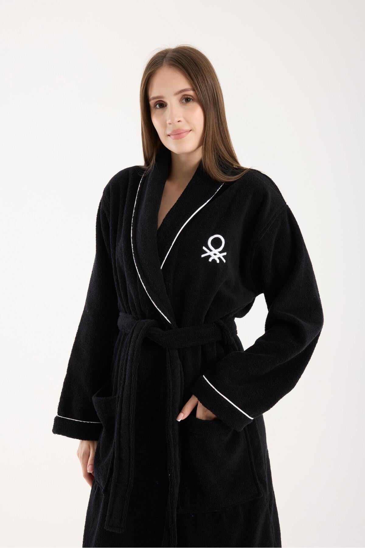 Be-0158-Bk  %100 Pamuk Siyah Bornoz