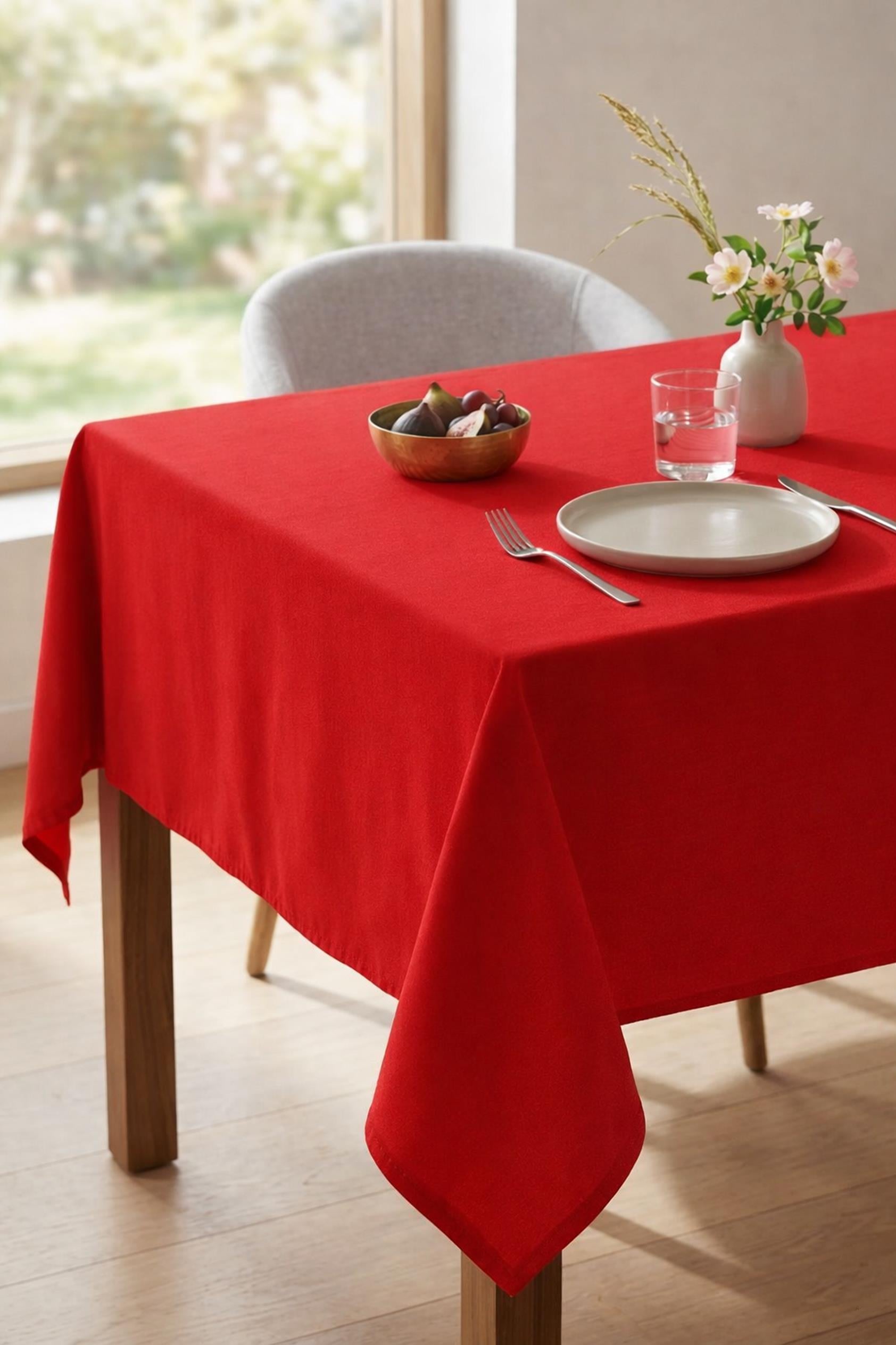 Be-28457-Rd  %100 Pamuk Kırmızı Düz 150*200 Cm Masa Örtüsü