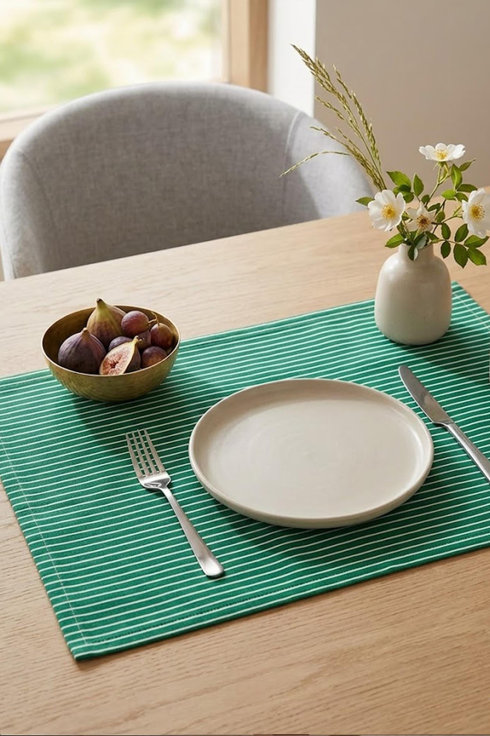 Be-28460-Gr   Yeşil Amerikan Servis Çizgili 4 Lü 33,50 Cm