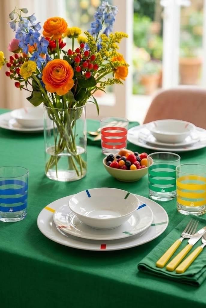 Be-Kct0017  Porselen Çok Renkli  Çizgili 18 Parça Yemek Takımı