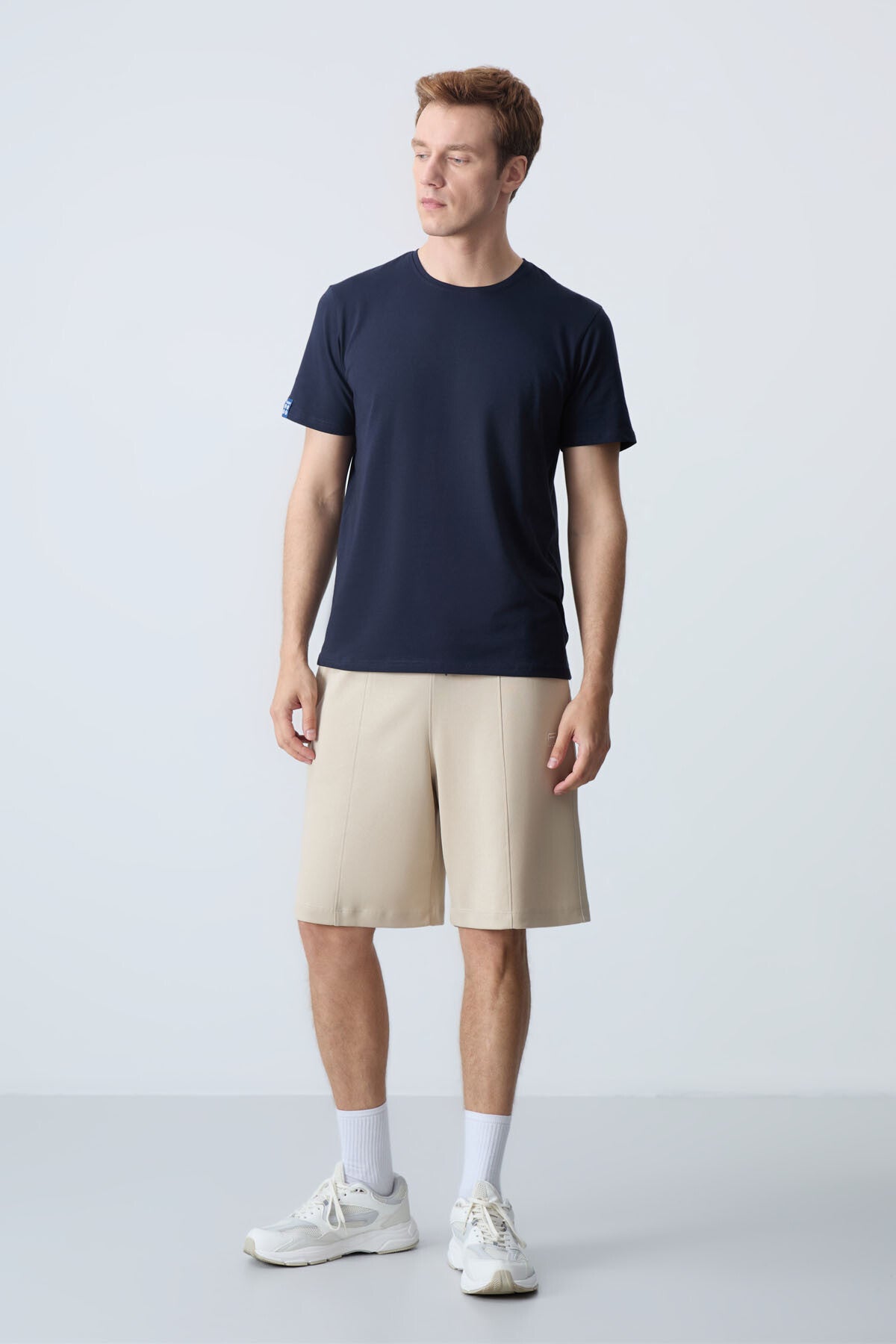 Bej Pamuklu Kalın Yumuşak Dokulu Standart  Fit Basic Erkek Şort  - 81277