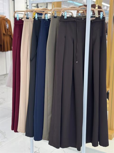 Bel Bağlama Detaylı Pileli Salaş Pantolon 0084