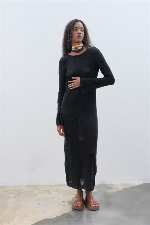 Belen Çiçek Desenli Maxi Boy Elbise 2793 SİYAH STD