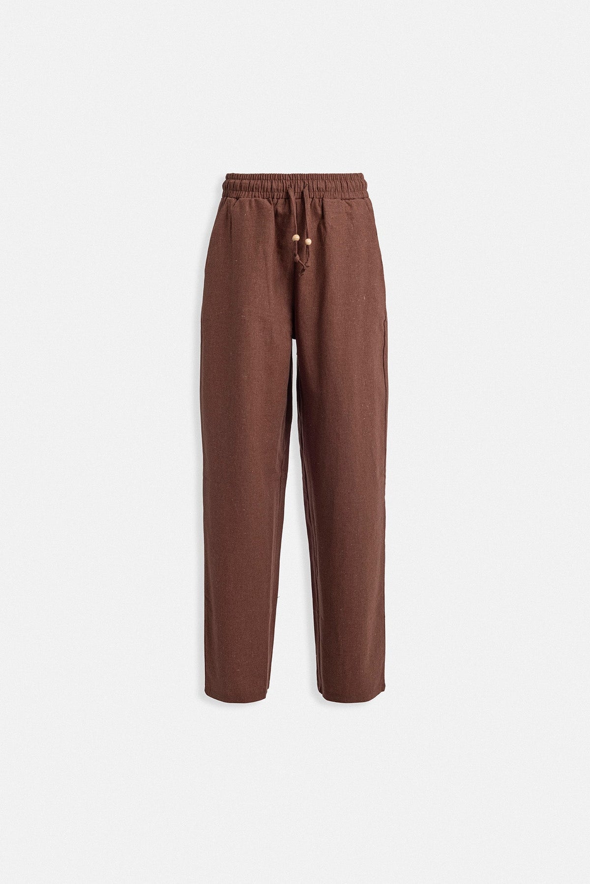 Beli Bağcıklı Düz Kesim Pantolon - Siyah