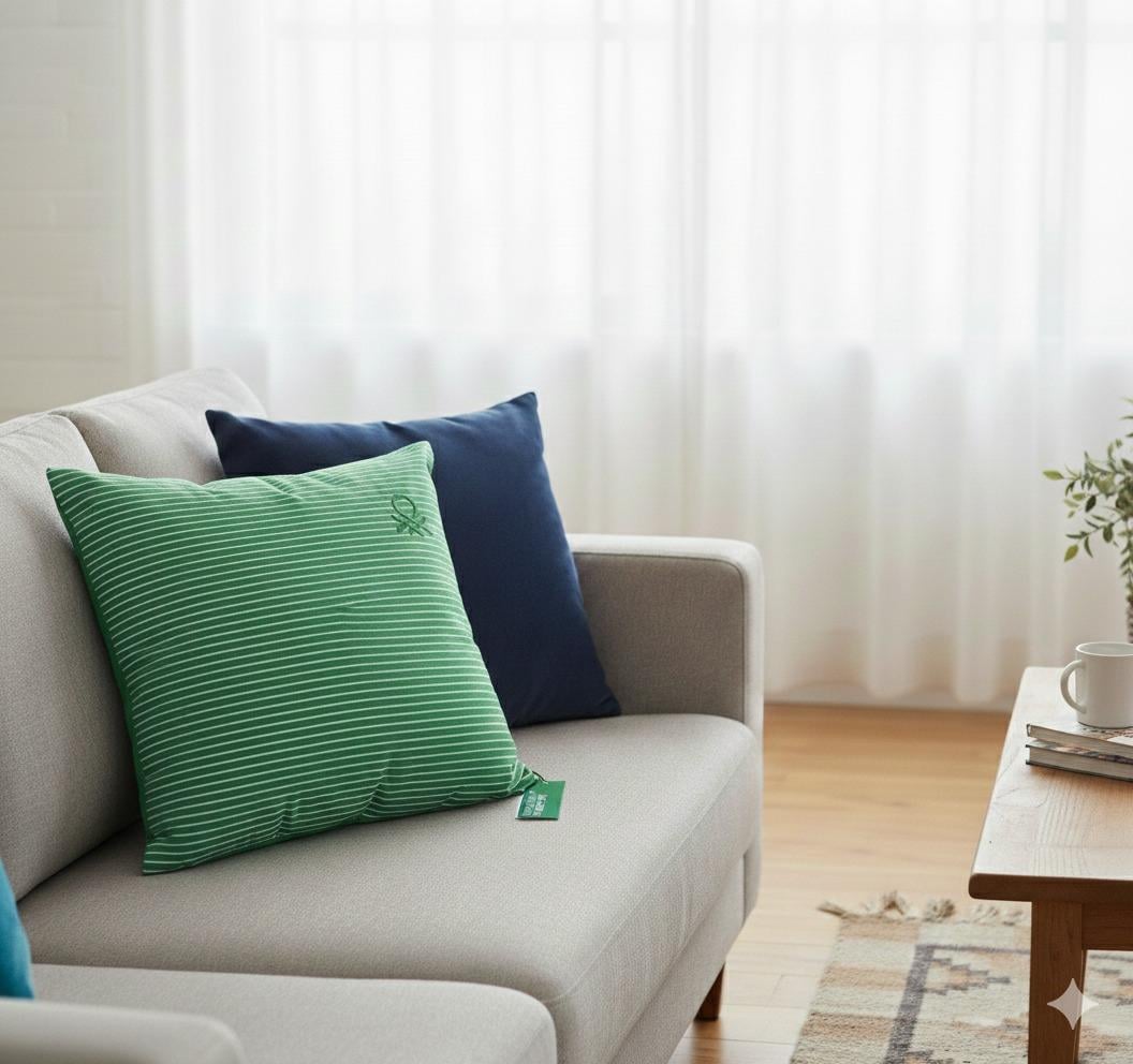 Benetton 100% Pamuk 45*45 Cm Çizgili Kırlent Dolu Yeşil Çizgili