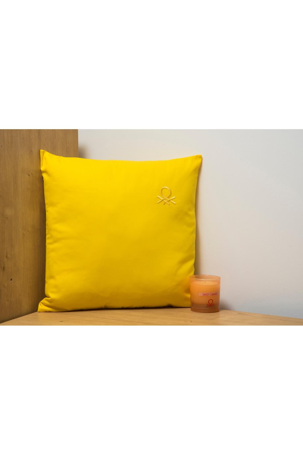 Benetton 100% Pamuk 45*45 Cm Düz Kırlent Dolu Sarı